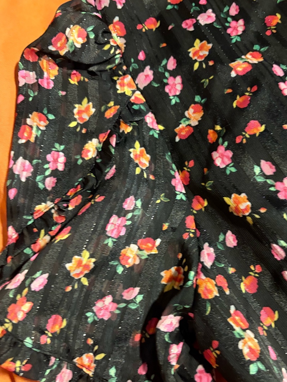 Betsey Johnson Black Floral Puff Sleeve Midi Dress Size 6 Cottagecore - Picture 5 of 6